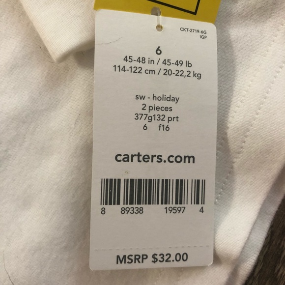 CARTER’S christmas santa’s checklist red and white girls pajama set size 6 - Picture 6 of 7